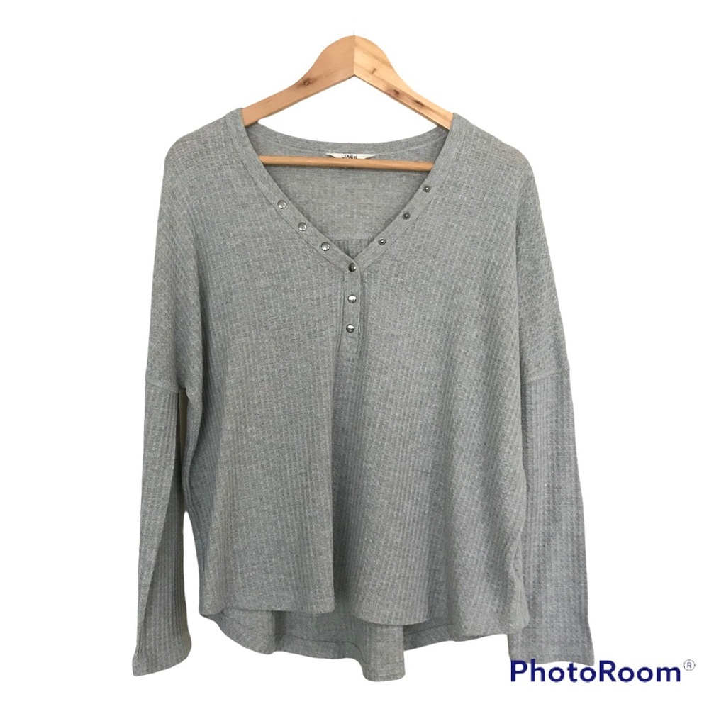JACK by BB Dakota Oversized Waffle Knit Dolman Sleeve Grey Long Sleeve Top
